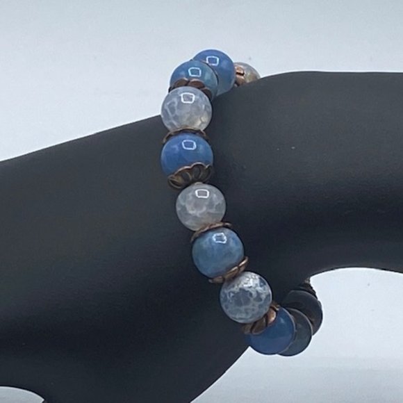 Blue Crackle Agate Bracelet W/Charm - Picture 4 of 4